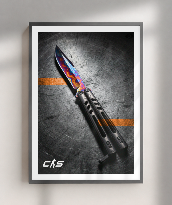 Quadro Decorativo CS2 Butterfly Knife Marble Fade Industrial