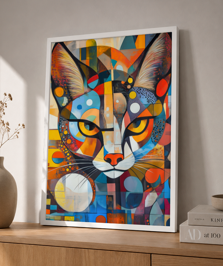 Quadro Decorativo "Prism" – Gato Geométrico Colorido