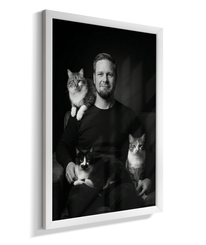 Memórias em Preto e Branco - Homem e Gatos