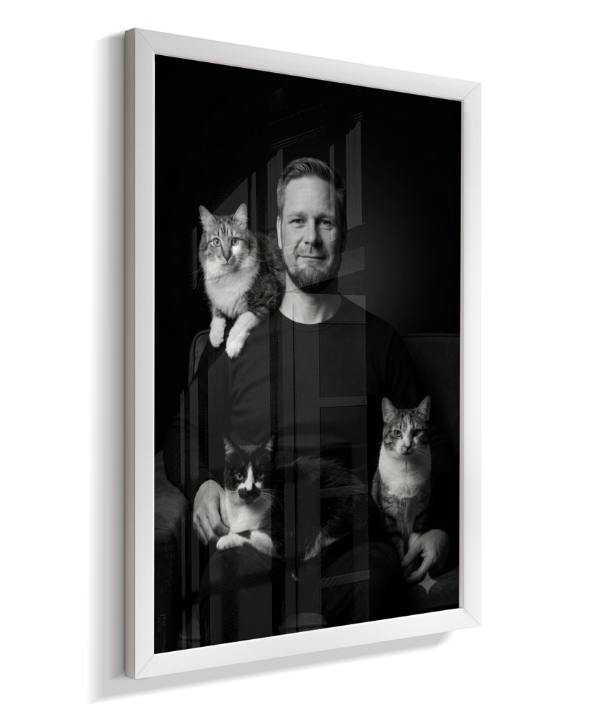 Memórias em Preto e Branco - Homem e Gatos