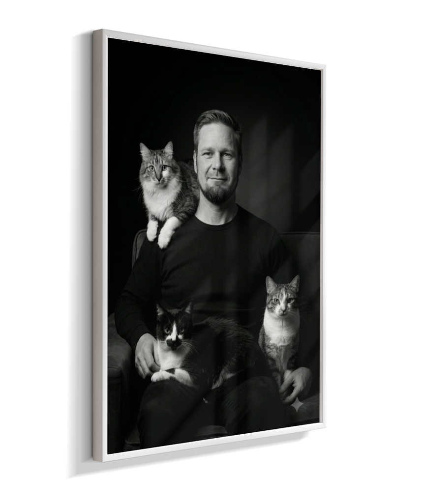 Memórias em Preto e Branco - Homem e Gatos