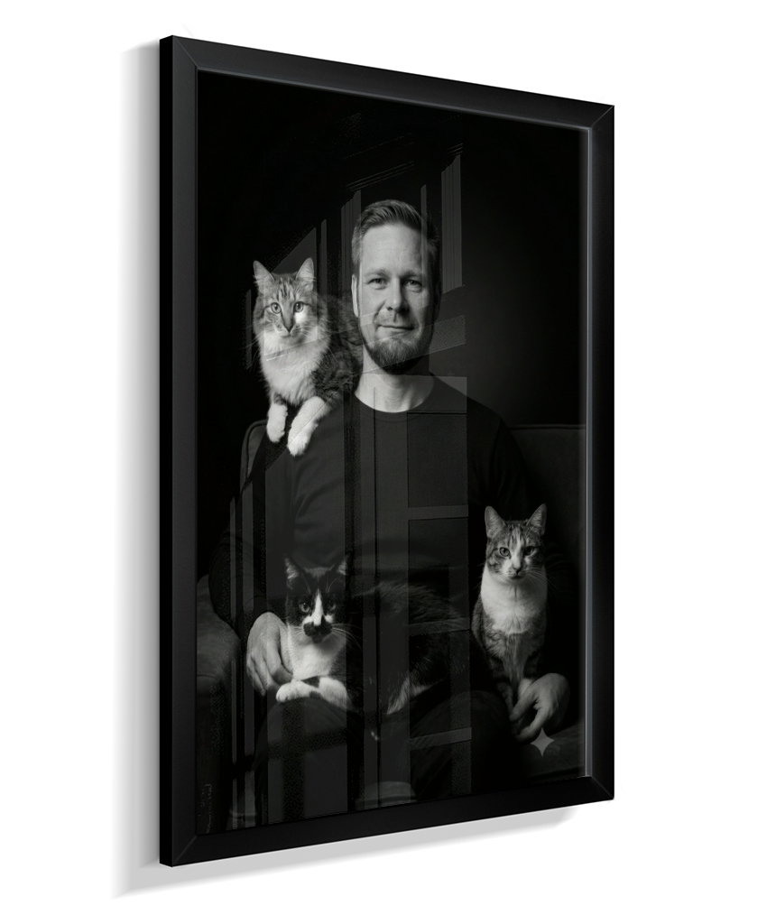 Memórias em Preto e Branco - Homem e Gatos