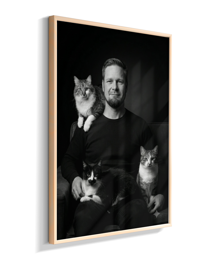 Memórias em Preto e Branco - Homem e Gatos