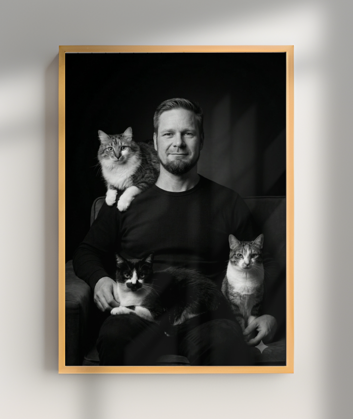 Memórias em Preto e Branco - Homem e Gatos