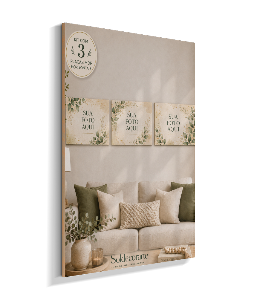 Kit com 3 Placas Decorativas Personalizadas com Foto – Horizontal