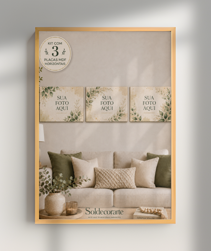 Kit com 3 Placas Decorativas Personalizadas com Foto – Horizontal