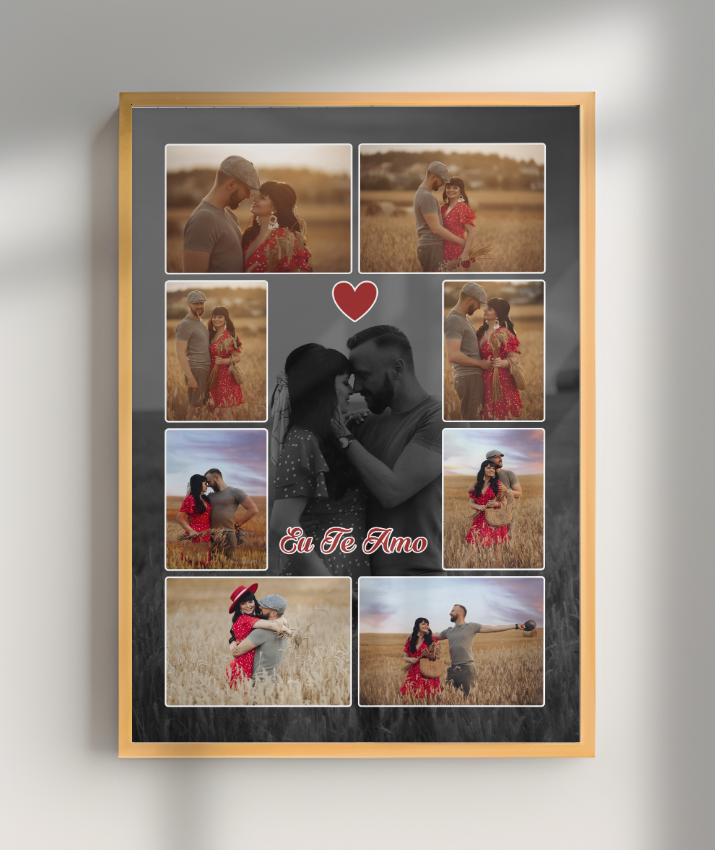 Quadro Personalizado Casal — Mosaico de Memórias 8 Fotos