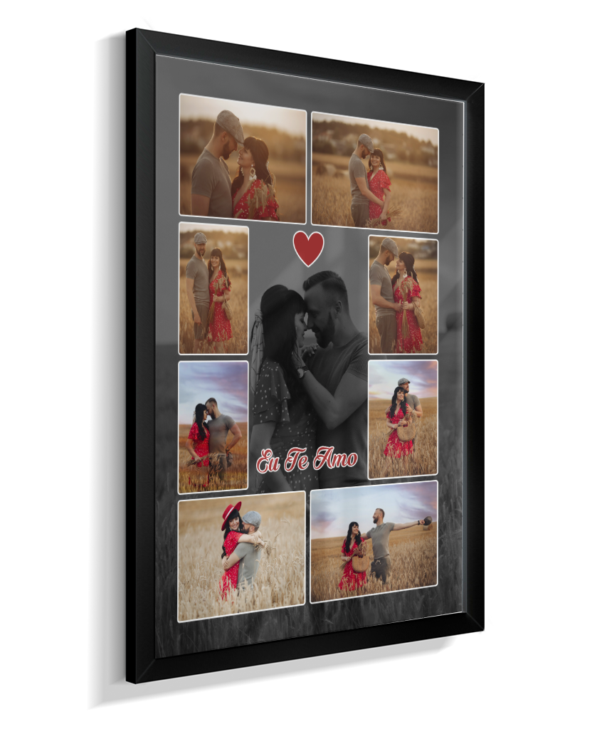 Quadro Personalizado Casal — Mosaico de Memórias 8 Fotos