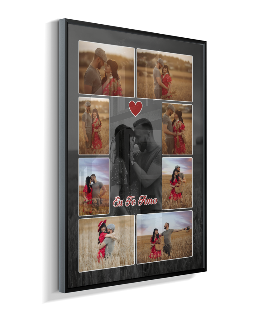 Quadro Personalizado Casal — Mosaico de Memórias 8 Fotos