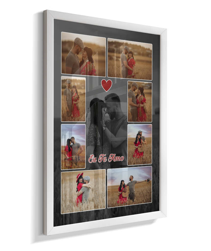 Quadro Personalizado Casal — Mosaico de Memórias 8 Fotos