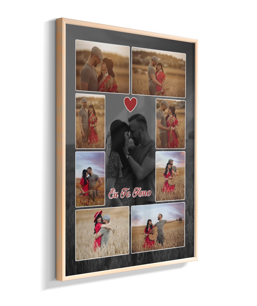 Quadro Personalizado Casal — Mosaico de Memórias 8 Fotos