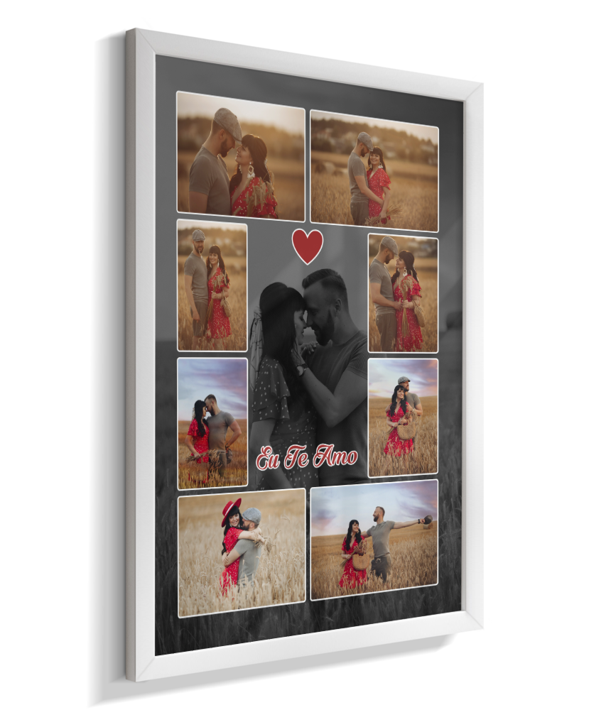 Quadro Personalizado Casal — Mosaico de Memórias 8 Fotos