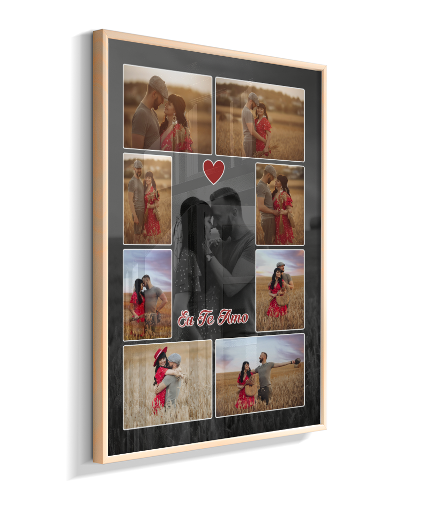 Quadro Personalizado Casal — Mosaico de Memórias 8 Fotos