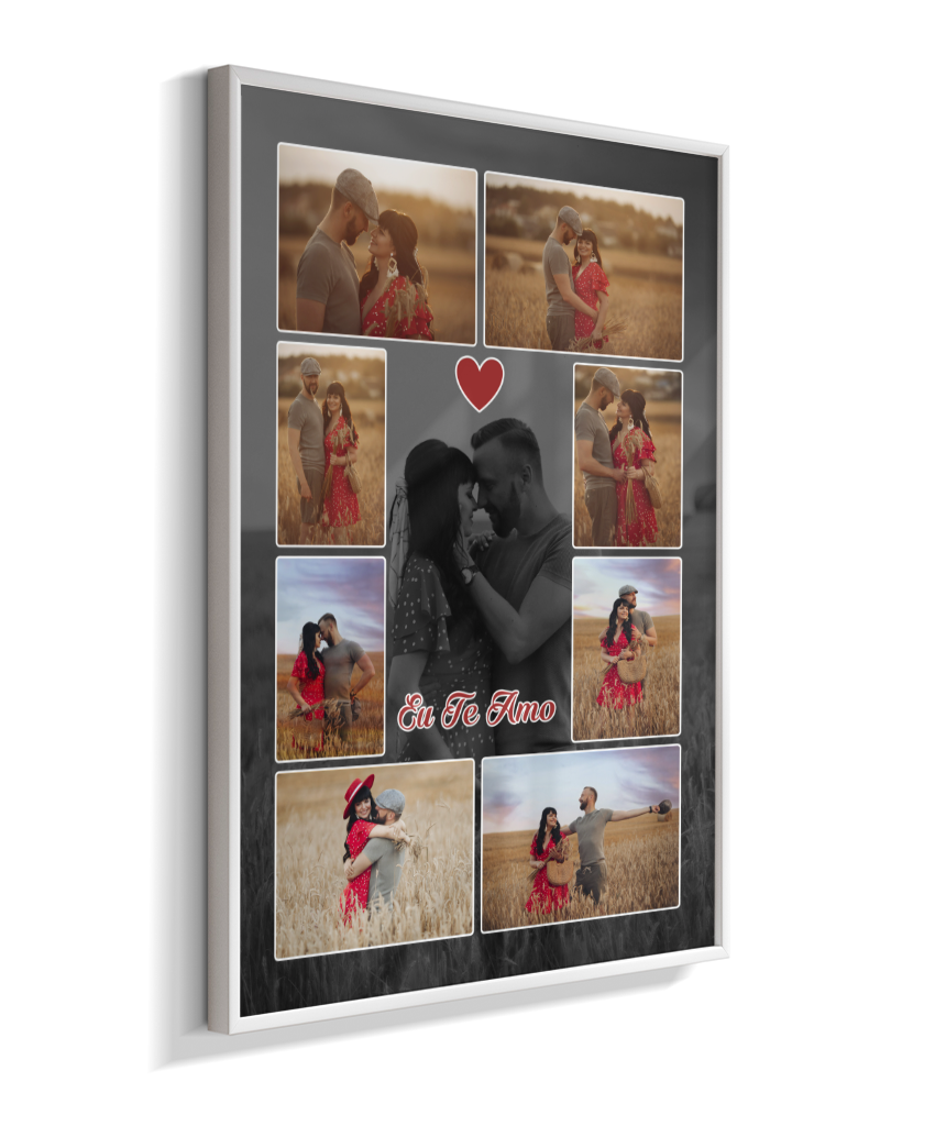 Quadro Personalizado Casal — Mosaico de Memórias 8 Fotos
