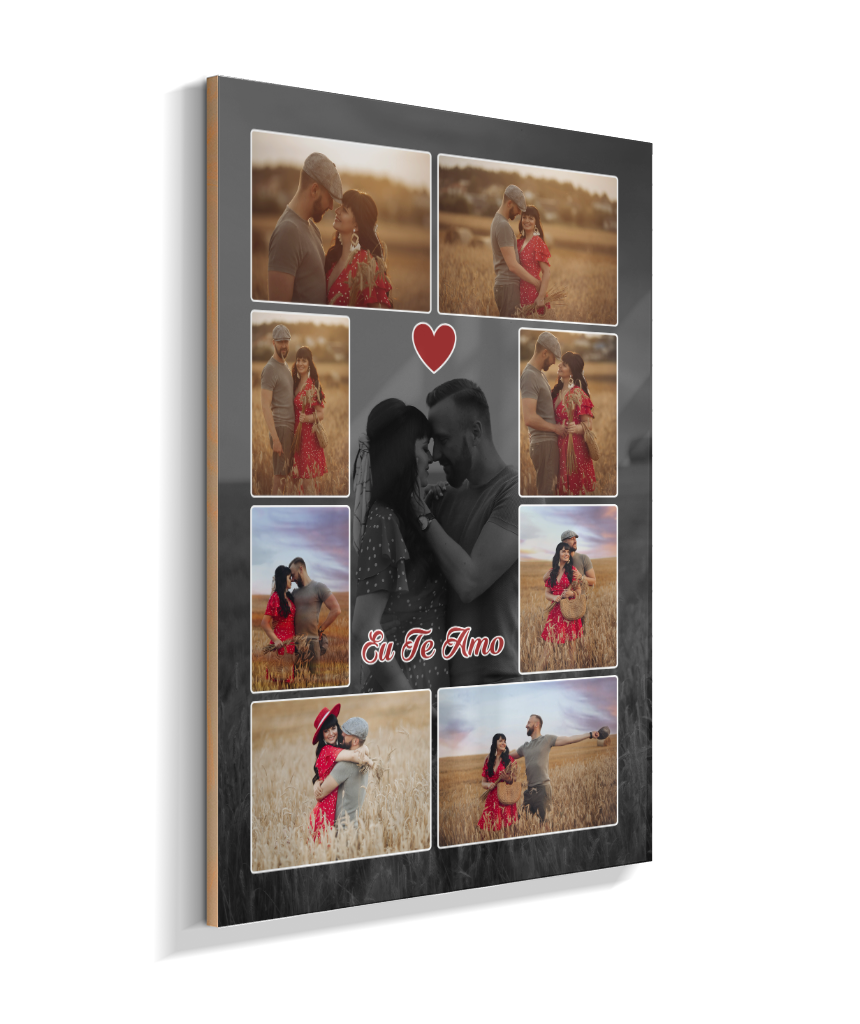 Quadro Personalizado Casal — Mosaico de Memórias 8 Fotos