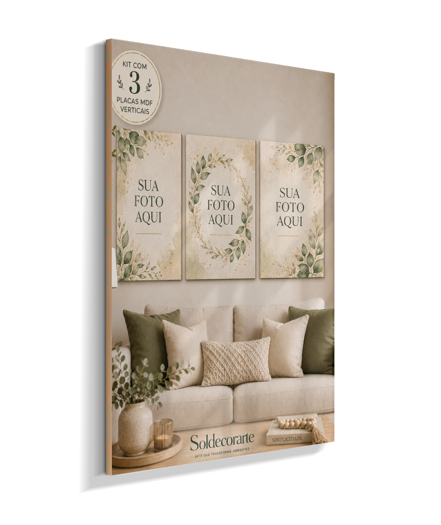 Kit com 3 Placas Decorativas Personalizadas com Foto – Vertical