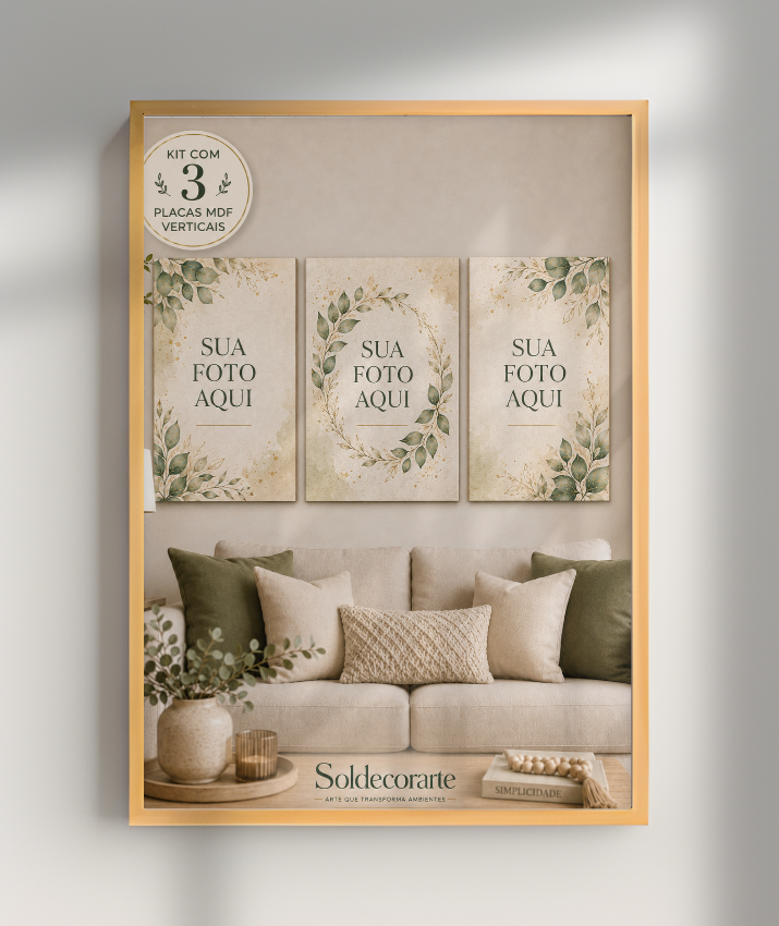 Kit com 3 Placas Decorativas Personalizadas com Foto – Vertical