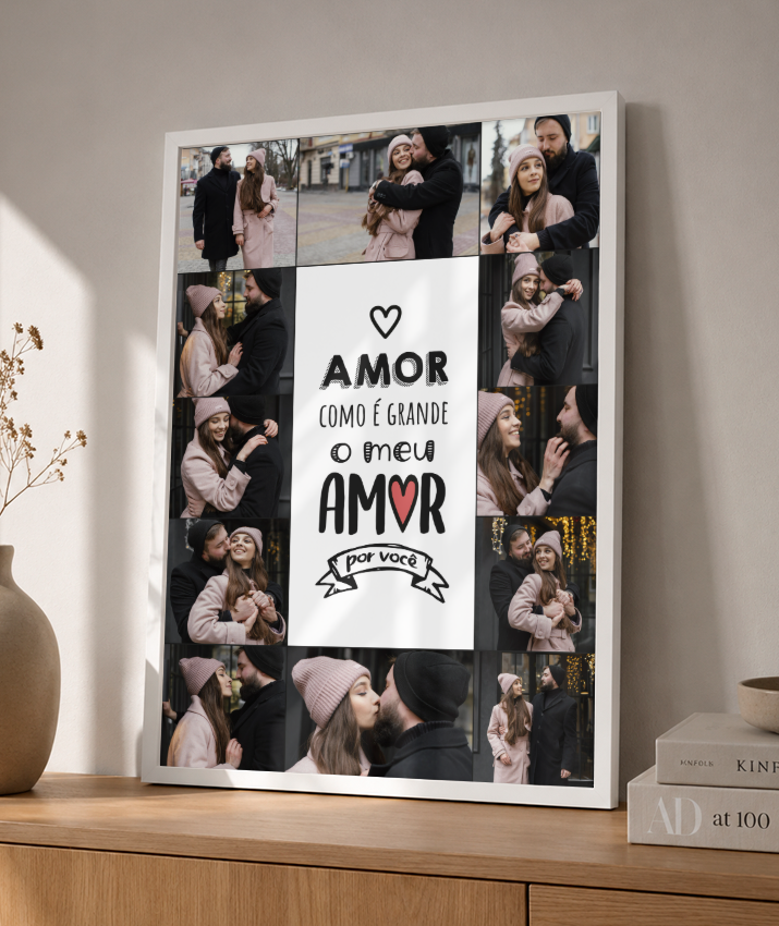 Quadro Personalizado Casal — Amor Como é Grande 12 Fotos