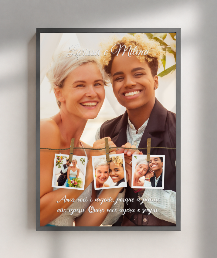 Quadro Personalizado Casal — Quero Você Agora e Sempre 4 Fotos