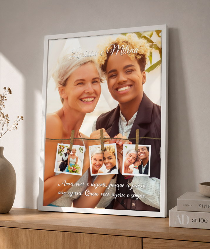 Quadro Personalizado Casal — Quero Você Agora e Sempre 4 Fotos